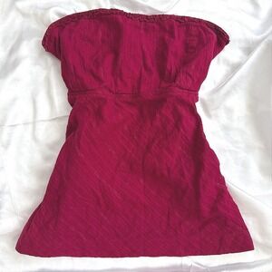 Decree Berry Pink Gold Metallic Pinstripe Strapless Smocked Tube Top Pockets L
